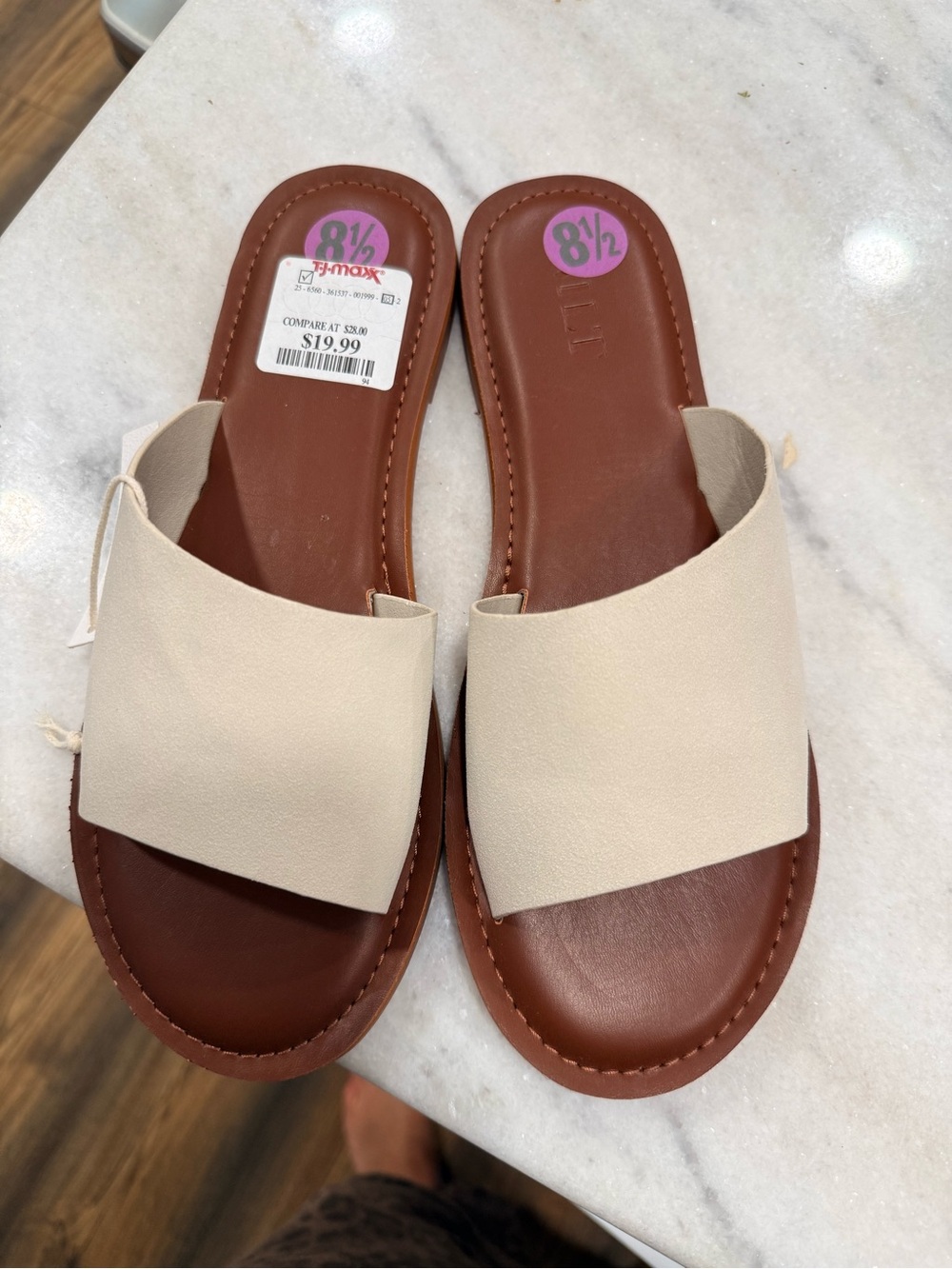 T.J.Maxx Cream Wide-Band Slide Sandals